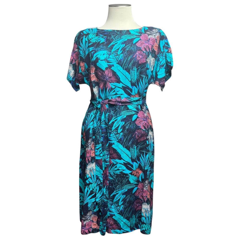 Ann Taylor Loft Linen Tropical Midi Dress Blue Green Pink Purple Small Petite